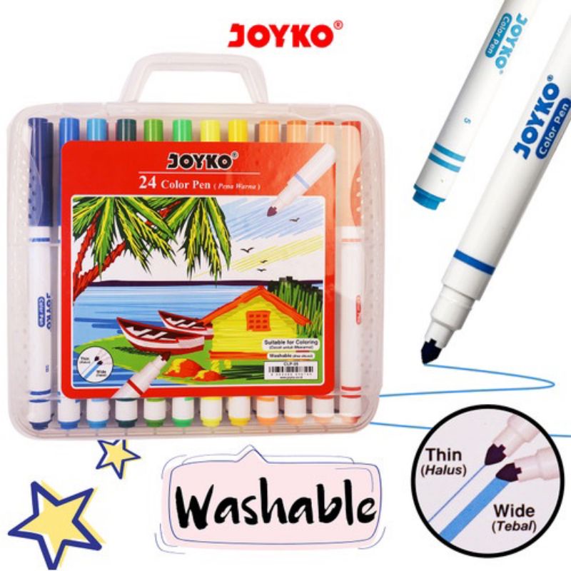 

spidol joyko 24warna /Spidol Bisa Dicuci Set 24 Warna JOYKO Washable Color Pen Marker CLP-05