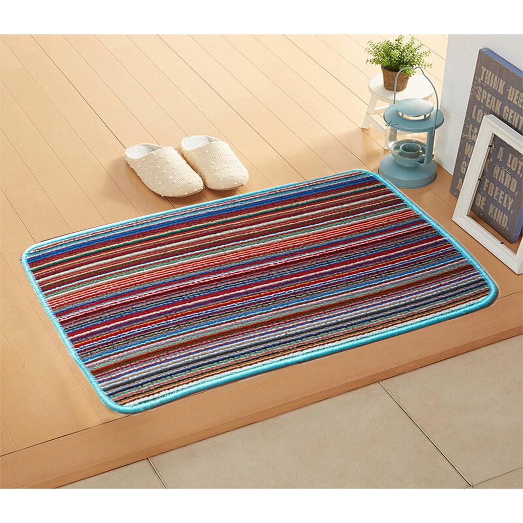 Keset Pelangi Garis Anti Slip Tebal - Keset Salur Pelangi Handuk Motif Anti Slip Pelangi 40x60 - Keset Dapur Keset PVC