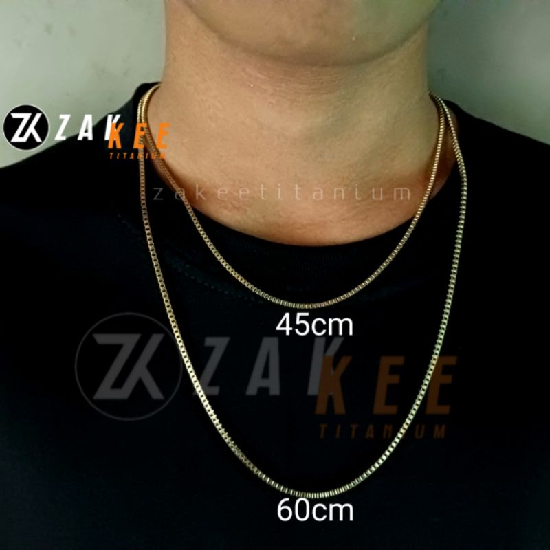 Kalung Titanium Pria Wanita Emas Anti Karat Rantai Itali Cowok Cewek Panjang 45cm dan 60cm