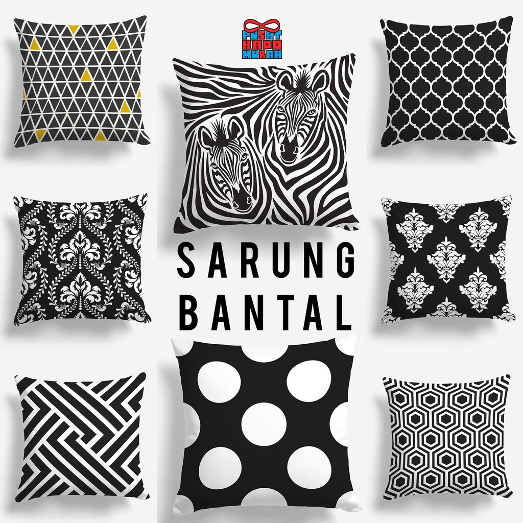 COVER SARUNG Bantal Sofa Monokrom Hitam Putih / Monochrome Black White 40x40 cm - Pusat Kado Murah