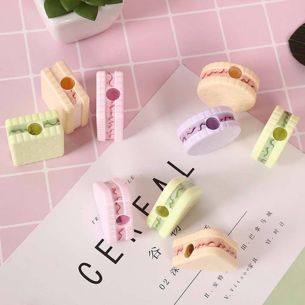 [Elegan] Alat Pengasah Pensil 1pcs Plastik Kue Permen Warna Perlengkapan Kantor Manual Cookie Sharpener