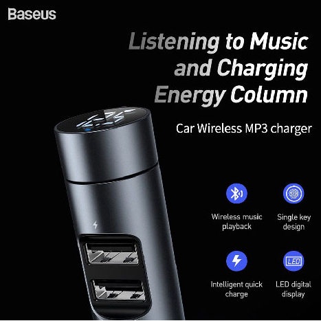 Baseus Original Car Charger Energy Column FM Transmitter Modulator Bluetooth Receiver AUX 3.5MM Casan Mobil Saver Transmiter for Oppo XiaoMi Samsung