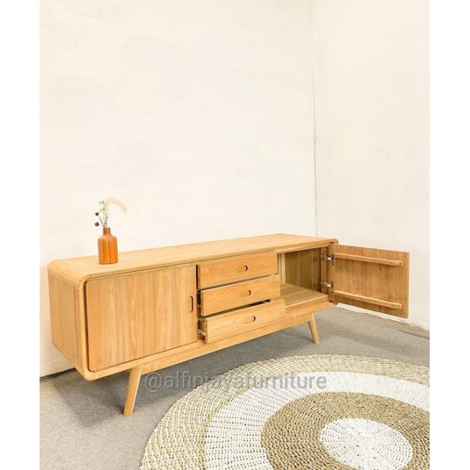 BUFET RETRO MINIMALIS KAYU JATI LACI 3 PINTU 2