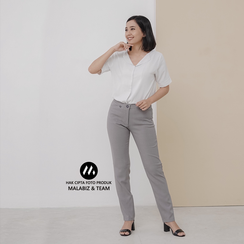 SHANNON LIGHTGREY - Celana Kantor Wanita Slim Fit Bahan Stretch dan Tebal Celana Formal Wanita Celana Panjang wanita Hitam Celana Dasar Wanita Basic Standar Kerja Malabiz