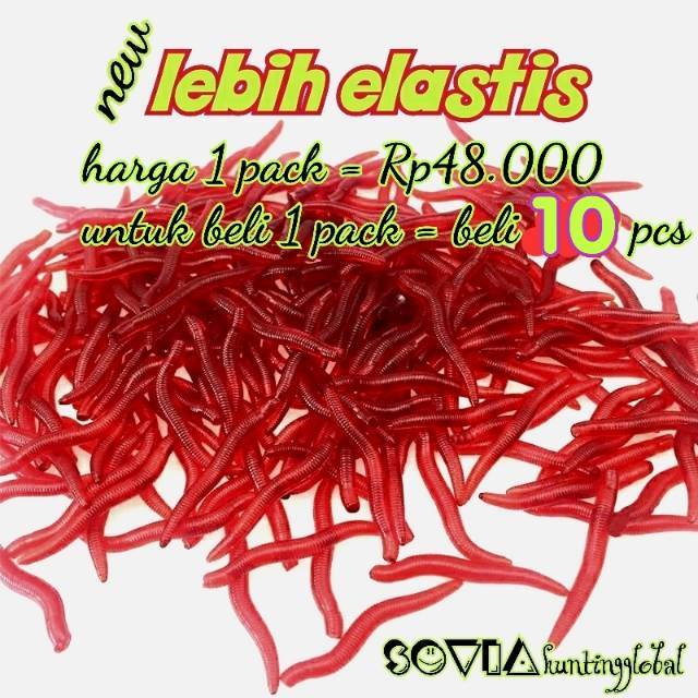 Umpan pancing ikan 10 pcs model cacing / ulat panjang 3-4 cm soft worm silicon lure