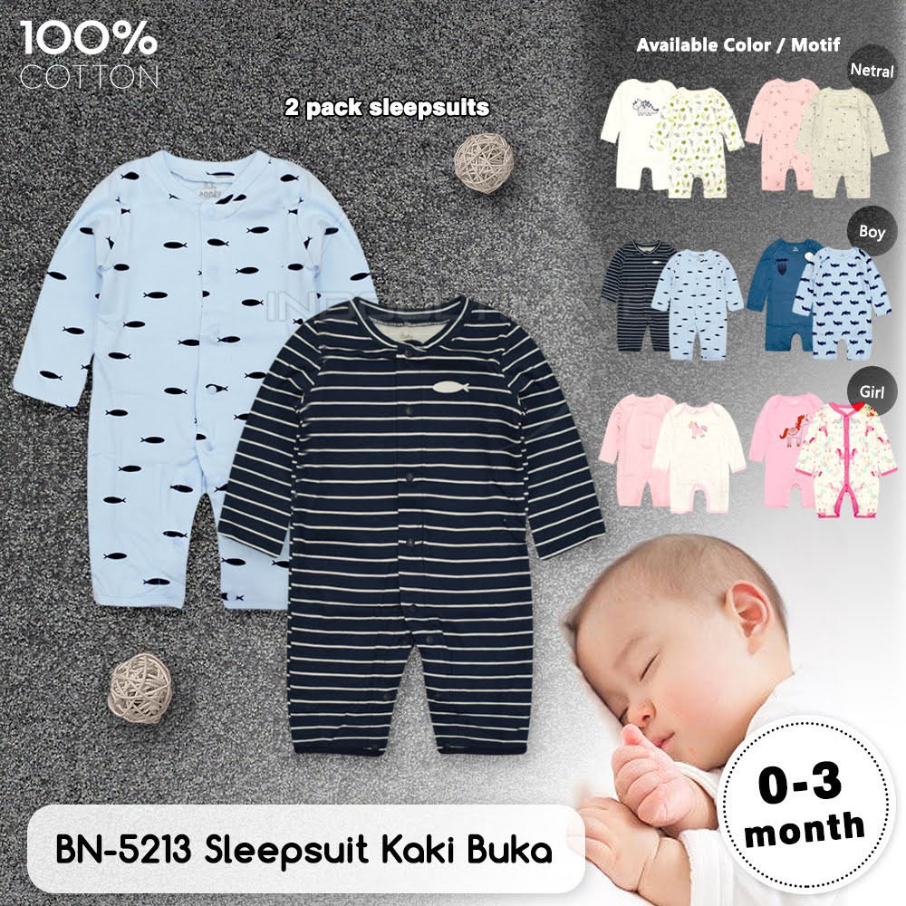 Sleepsuit jumsuit Bayi Kaki Buka 100% COTTON Jumper baju tidur piyama Kaki Buka Bayi Newborn BN-5213