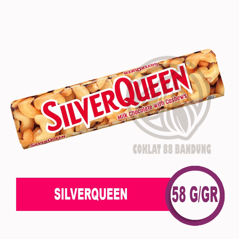 

SILVERQUEEN 55gr ex 58gr ALMOND CASHEWS, COKLAT SILVER QUEEN 55 58 GR METE COKELAT MILK CHOCOLATE