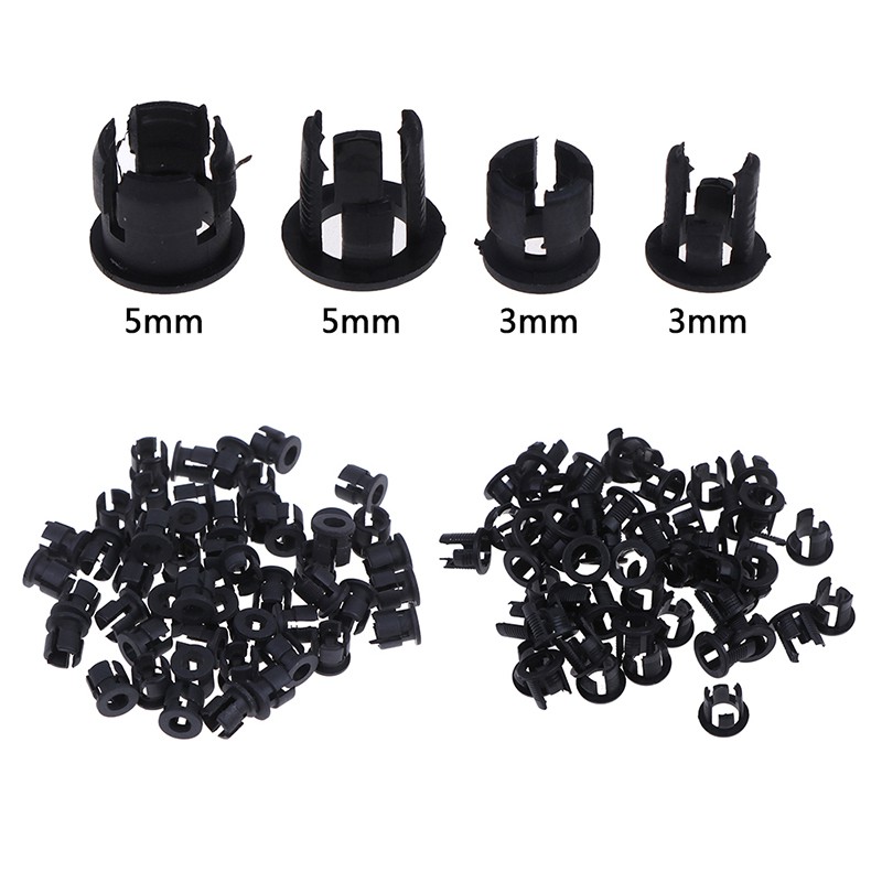 50Pcs Klip Holder Plastik 3mm / 5mm dengan Lampu LED Warna Hitam