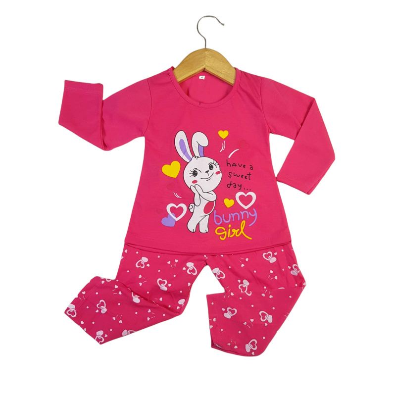 SETELAN SIKUNING PAKAIAN BAJU ANAK PEREMPUAN MOTIF RABBIT 2-7 TAHUN