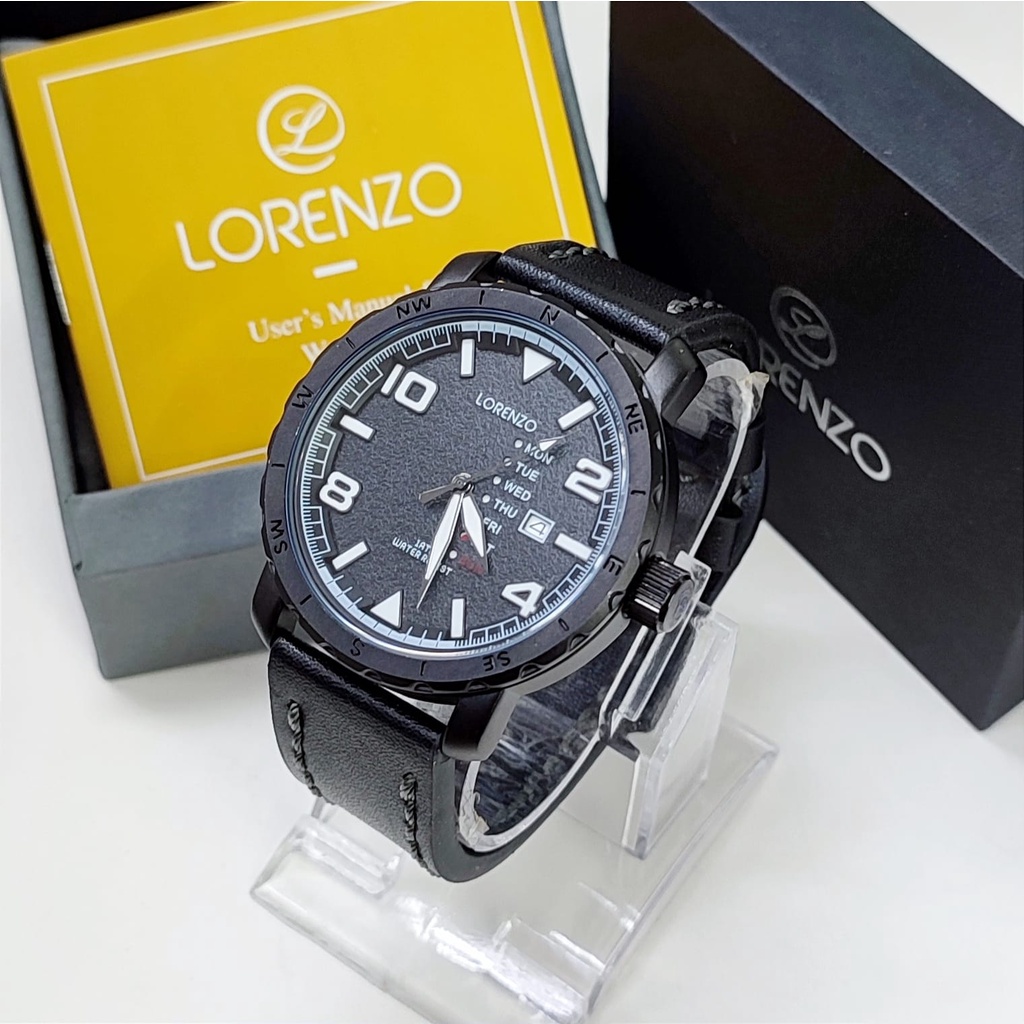 jam tangan pria Lorenzo 1018 m tali kulit water resist original