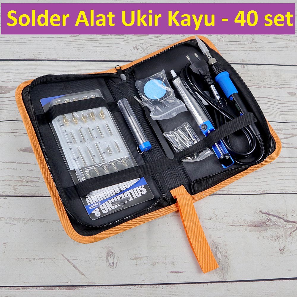 Solder Alat Ukir Elektrik Kayu Engraving Wood Pyrography 60W 40 Set - A60 - Blue