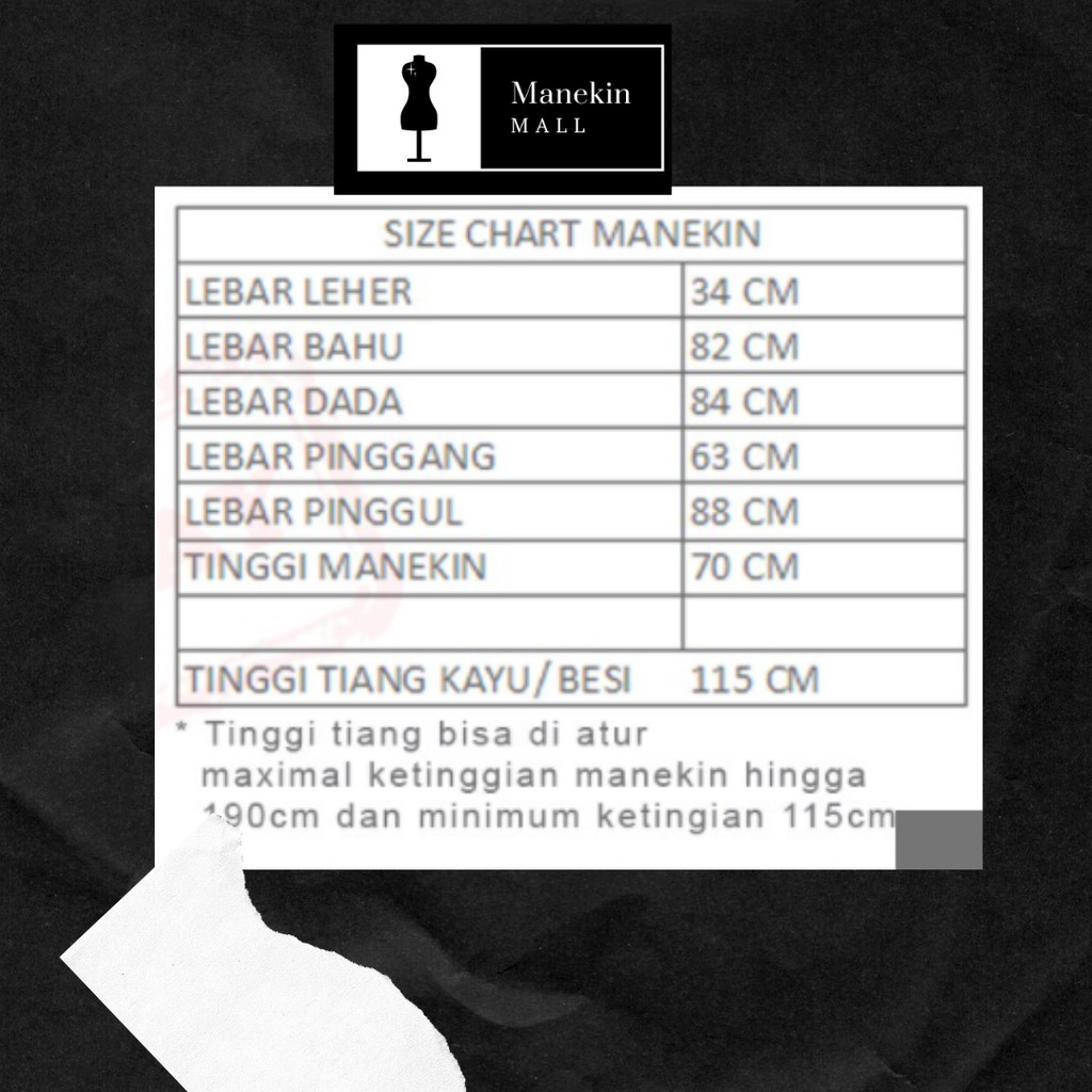 Manekin Wanita Pola Hitam Kaki Kayu Tutup Emas | Patung Baju Wanita | Patung Manekin