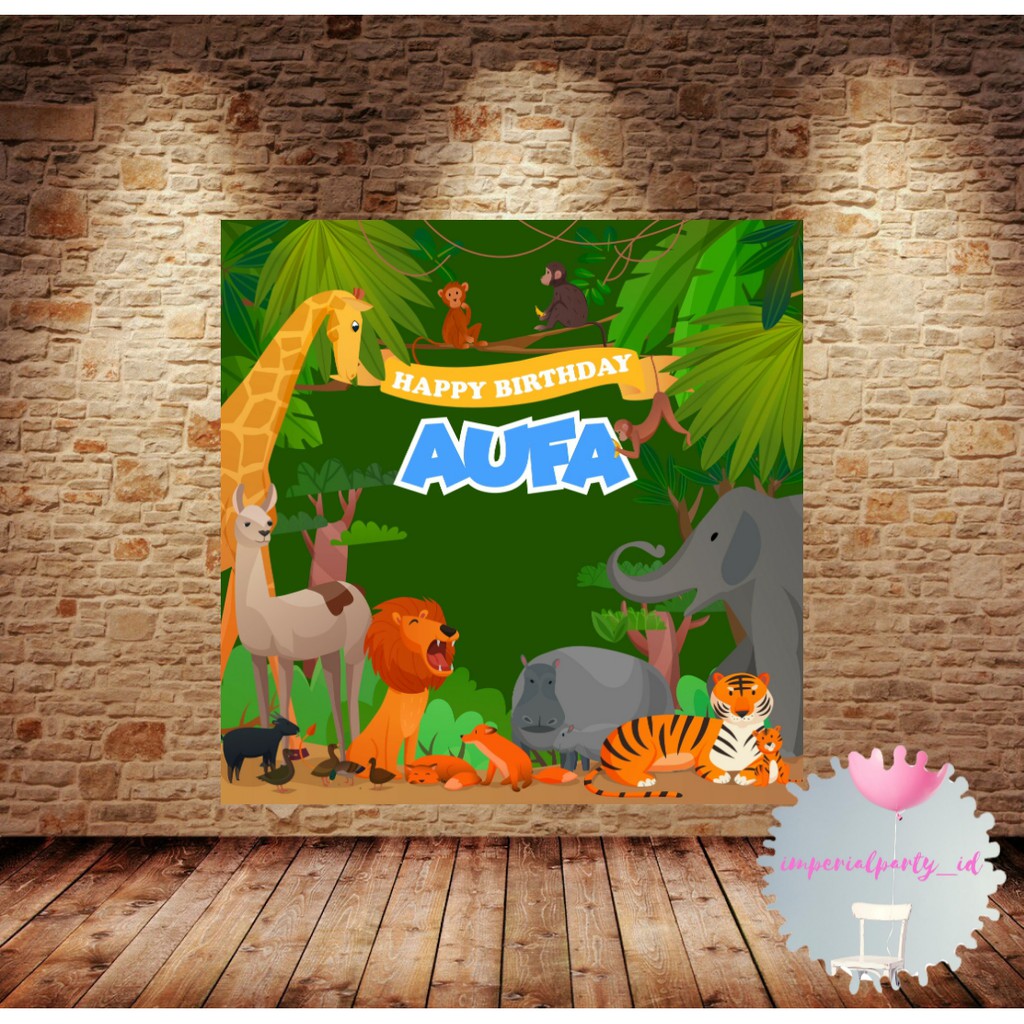 Custom Backdrop Banner Spanduk Happy Birthday Animal Hutan Hewan