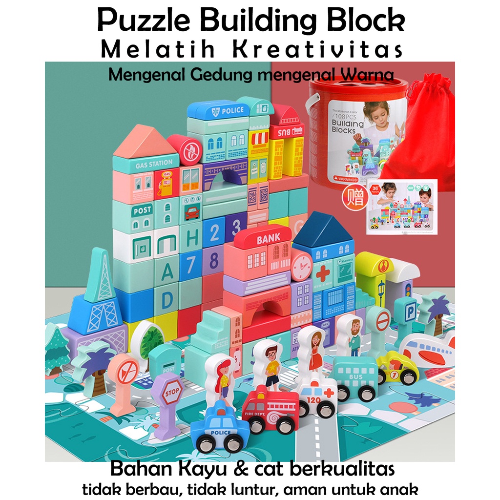Mainan Edukasi Toys Kreatif 108 Block 115 Menyusun Block Building Abjad Puzzle Hadiah Ulang Tahun Anak