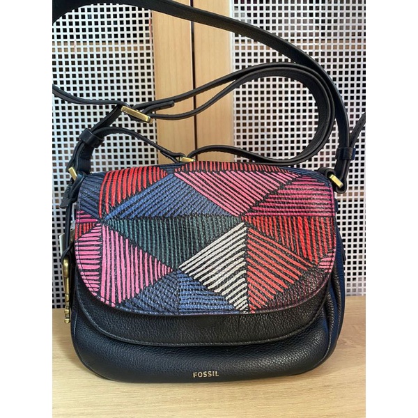 [PRELOVED] PEYTON SMALL CROSSBODY MULTI PINK DOUBLE FLAP FOSSIL BAG TAS SECOND ORIGINAL