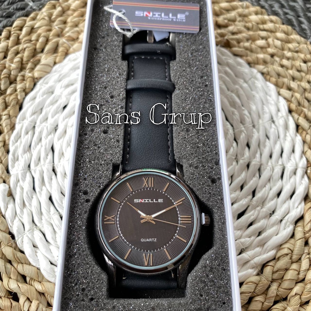 Jam tangan snille pria dan wanita mewah anti air tali kulit asli edisi terbaru dan terlaris free box