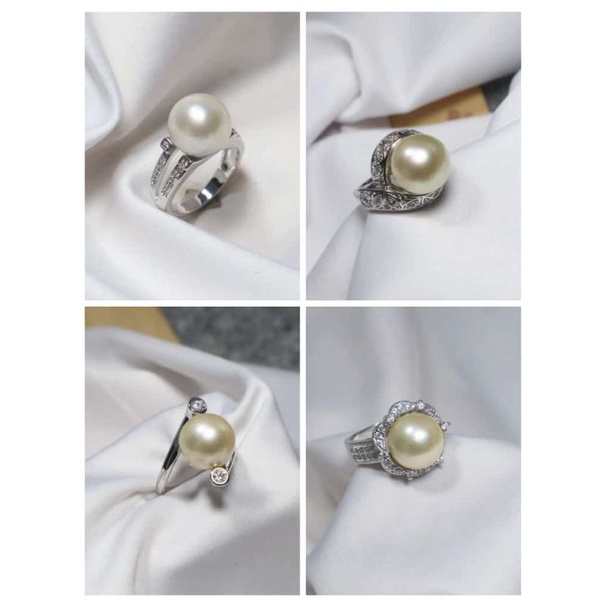 Cincin Rhodium titanium plated silver mutiara air laut lombok kalung cincin anting tusuk giwang