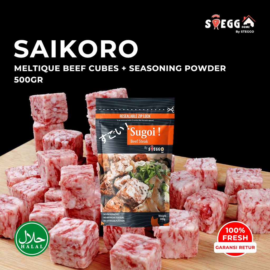 

Saikoro Beef Wagyu Meltique. Beef Wagyu Cubes Steak 1/2 KG. Daging Kotak Saikoro