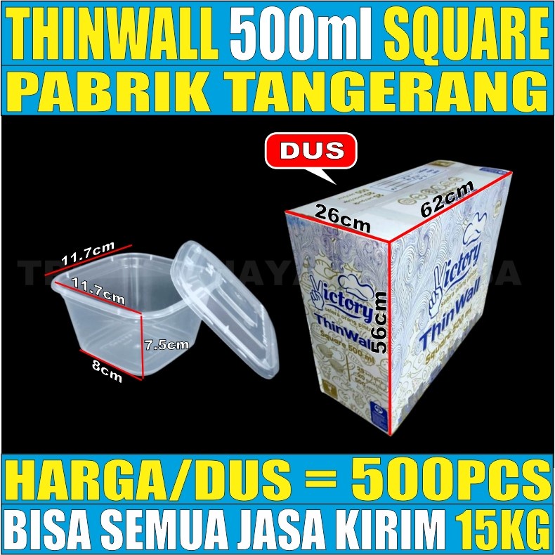 Thinwall Square SQ 500ml Food Container Box Kotak Makan Plastik Dus Semua Jasa kirim