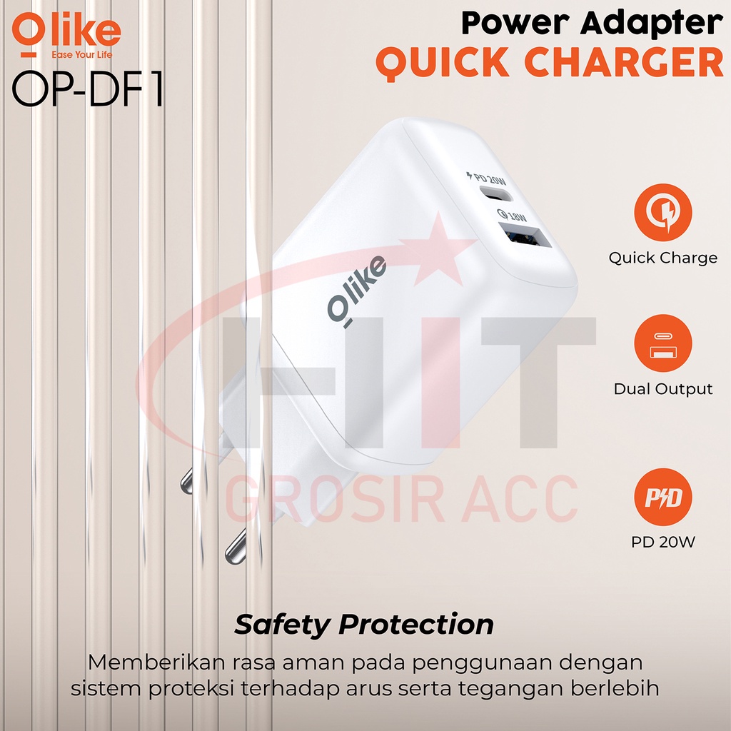 Power Adapter Olike Qualcomm Quick Charge 3.0 Dual Port OP-DF1