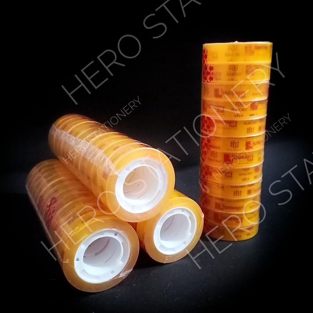 

Selotip solatip isolasi plester nachi bening 0.5 inch 75 yard . 12 roll