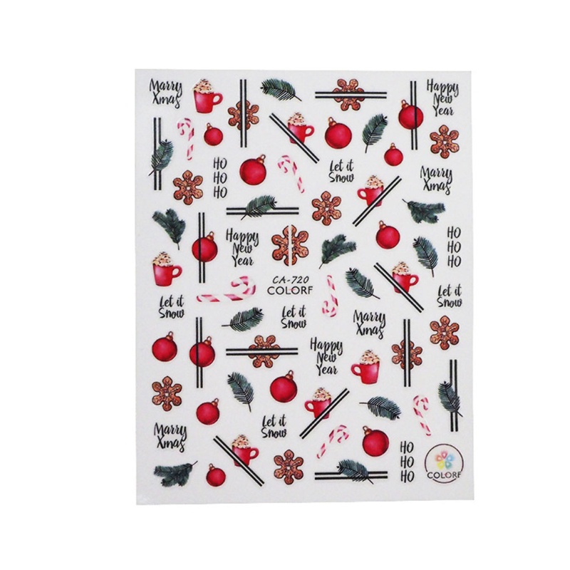 Stiker Kuku 3D Desain Santa Claus Pohon Natal Untuk Dekorasi Manicure