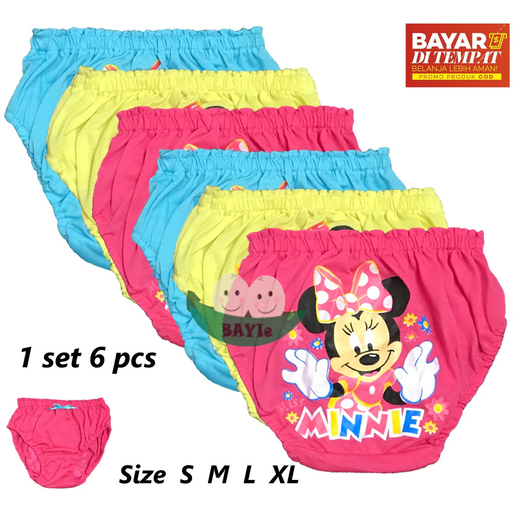 BAYIe - 6 PCS Celana Dalam/CD Anak Perempuan/Cewek KERUT SANTPOLO Bahan 100% KATUN Tebal SNI