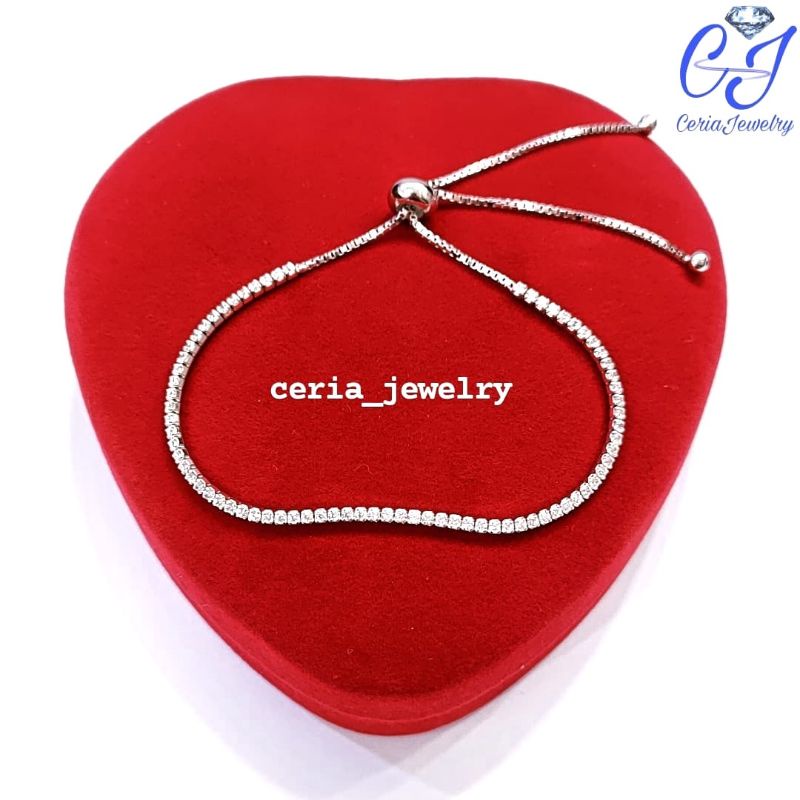 asha Gelang Perak Asli Silver Wanita 925 Lapis Emas Putih Gelang Serut Permata Listring - Gelang