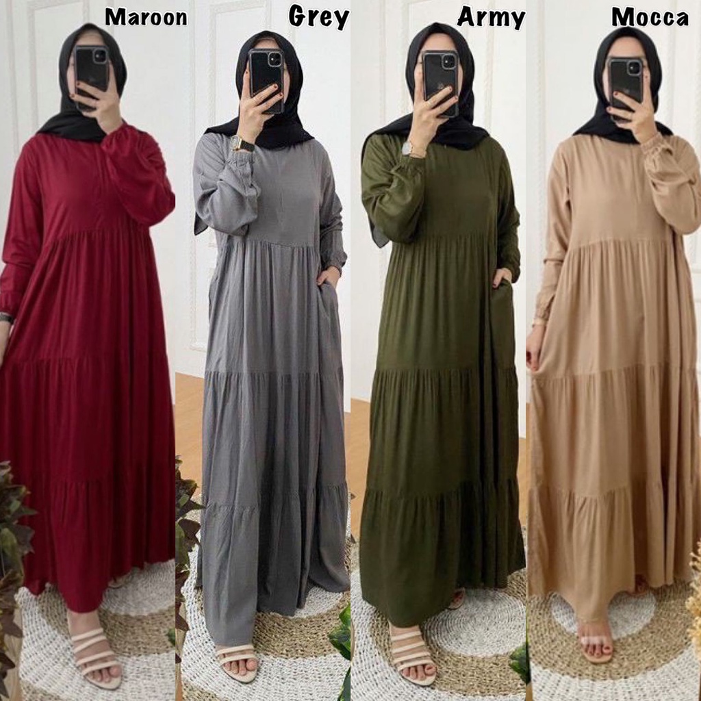 1KG MUAT 4PCS |  AMANDA LOLI GAMIS RAYON MAXY HANUM DRESS RUFFLE AMARA HITS OOTD SYARIAH MUSLIMAH FASHION WANITA TERBEST SELLER