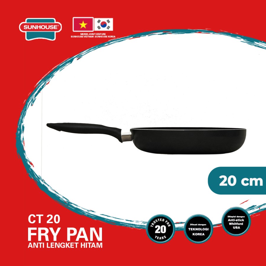 Sunhouse CT20 Plain Frypan Anti Lengket Hitam 20 cm 1 Pcs