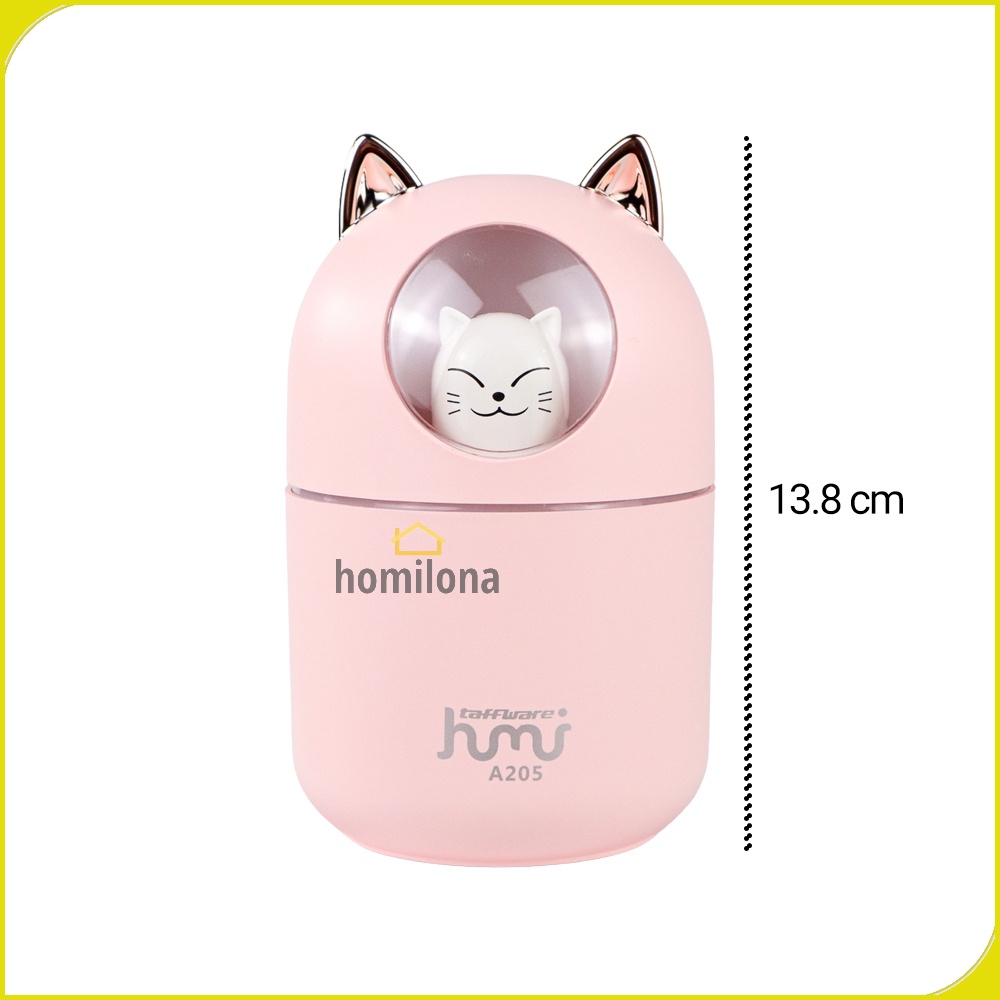 Humidifier Diffuser Aromaterapi Cute Cat Design 300ml - Taffware HUMI A205 White Pink / Alat Pengharum Ruangan Pelembab Udara Minyak Essential Oil Aromatherapy Motif Kucing Lucu