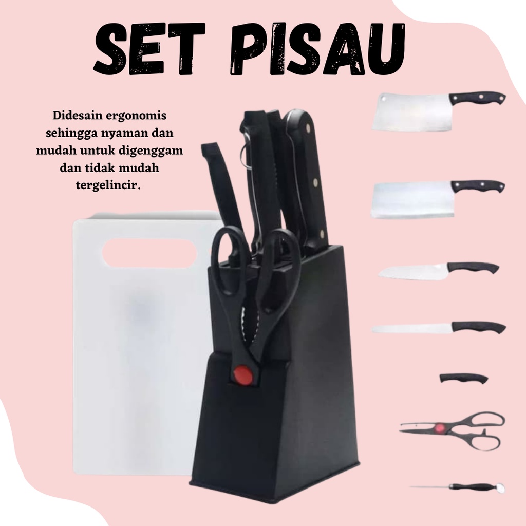 Pisau Set Stainless Dapur Daging Buah Sayur Multifungsi 7in1