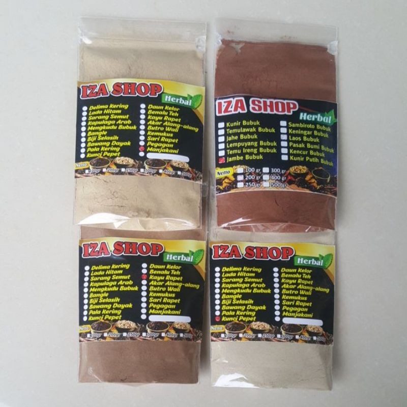 

paket jsr bubuk manjakani,kayu rapet,kunci pepet&pinang @50gr