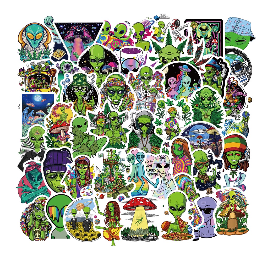 

Stiker Kartun Alien Psychedelic isi 25 pcs