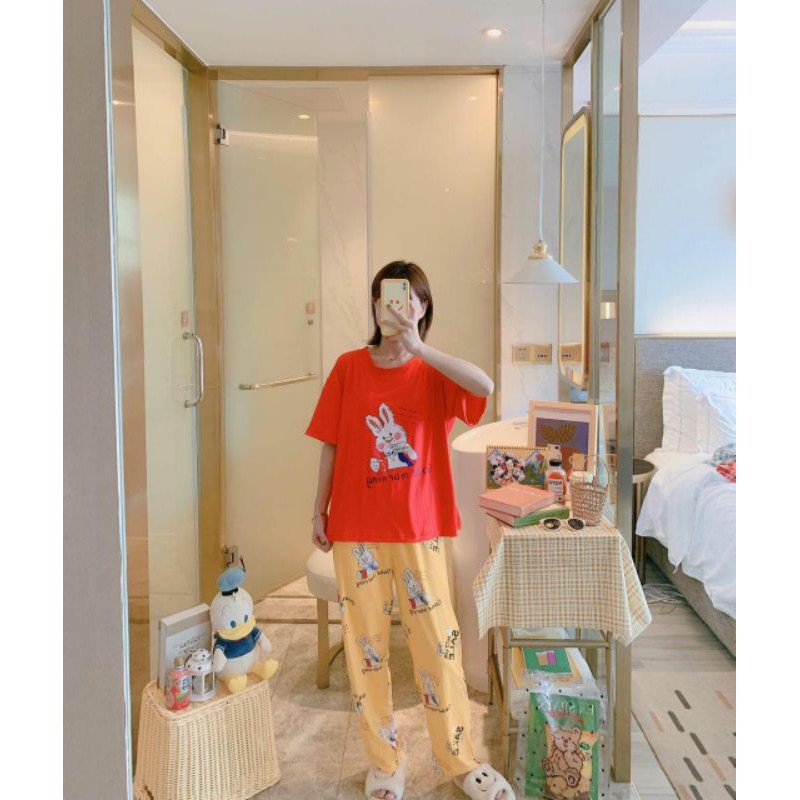 setelan baju tidur piyama wanita import cp big size XXL red bunny