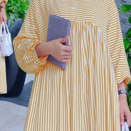 DRESS MIDI MOTIF DRESS POLOS KATUN BAJU GANTUNG SEMI DRESS GARIS-GARIS OUTFIT STRIP WANITA DRES KEKI