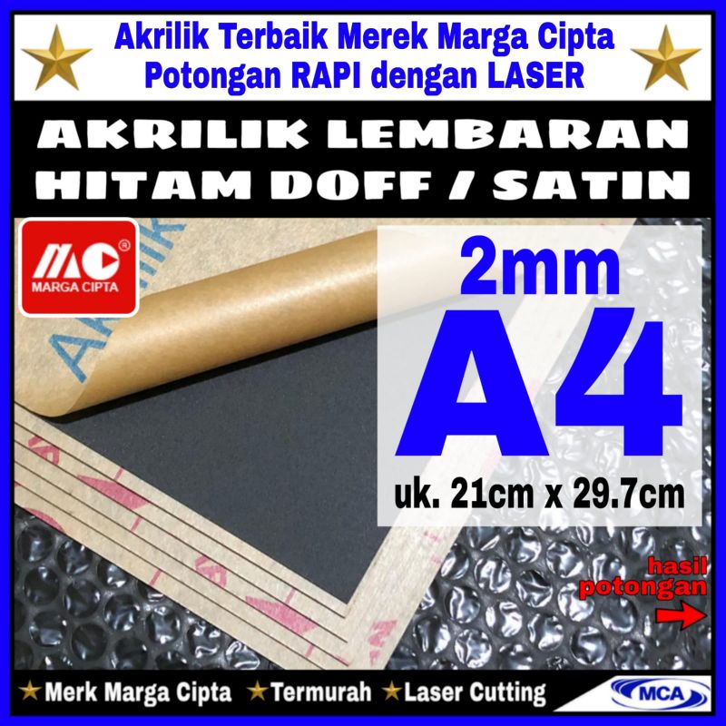 AKRILIK lembaran HITAM DOFF / SATIN 2mm A4 / Marga cipta / Acrylic