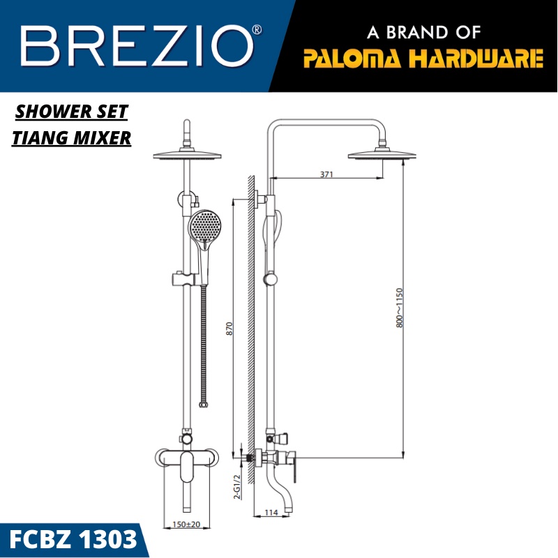 BREZIO FCBZ 1303 SHOWER TIANG SET MIXER PANAS DINGIN CHROME KERAN KRAN AIR