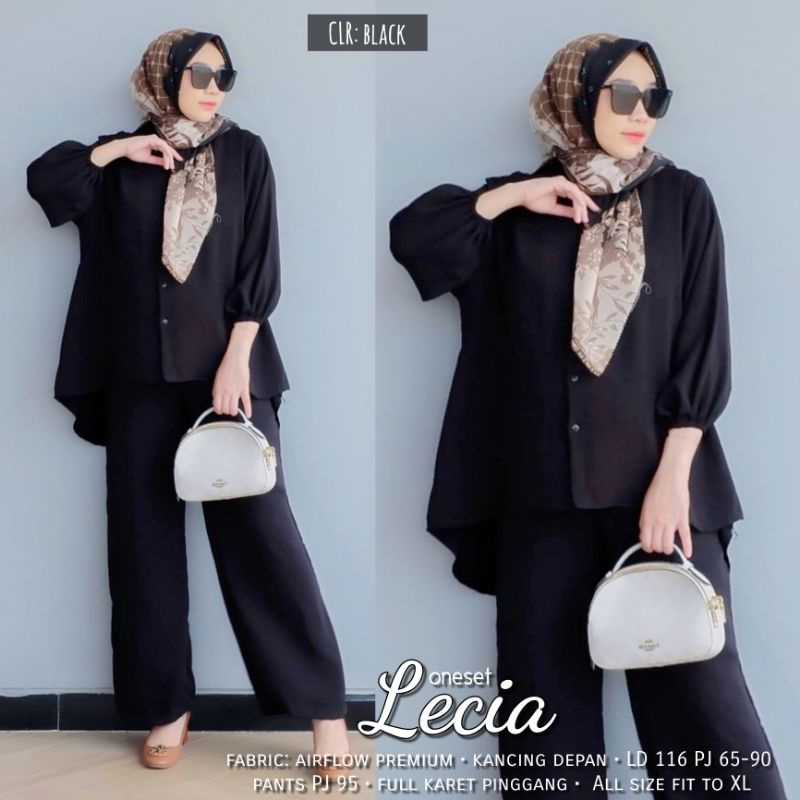 LECIA ONESET SETCEL CRINKLE CRINGKEL IMPORT ONE SET LECIA AIRFLOW PREMIUM PLAIN LD 100CM KEMEJA SET WANITA KOREA