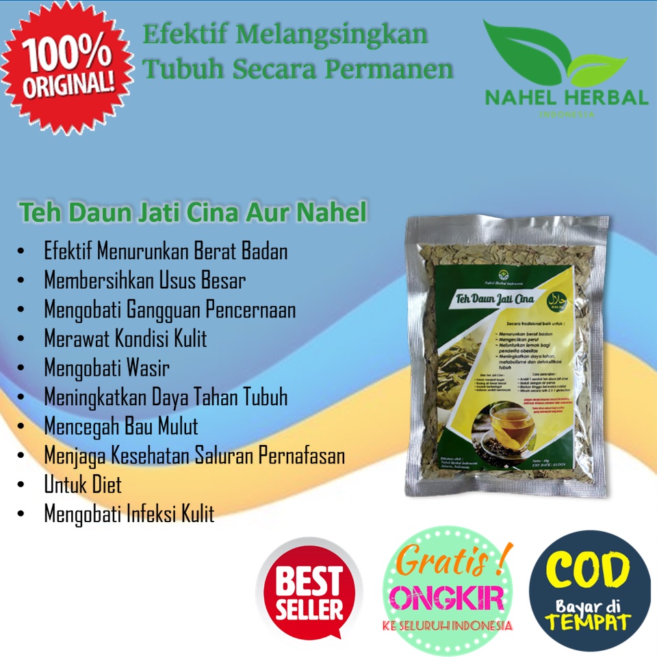 Teh Herbal Pelangsing Nahel Original 100 Ori - Tea Detox Slim Pembakar Lemak Daun Jati Cina - Paket 
