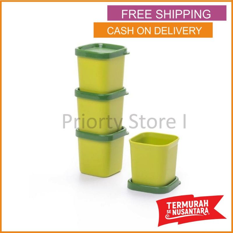 TUPPERWARE - peket Toples kotak kecil (4) - PETIT SQUARE - Toples lucu imut kecil set - MURAH Premiu