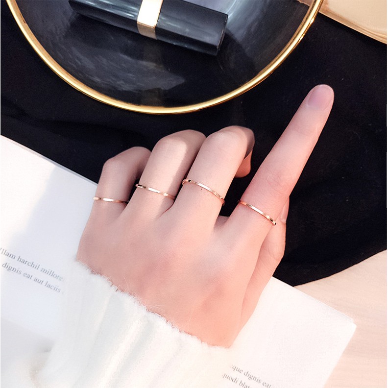 Cincin halus sederhana polos Cincin titanium sangat cincin anti karat Rose Gold Pecinta Lady