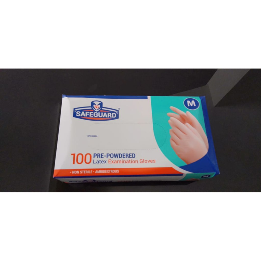 Safeguard Handscoon M / Safe Guard Hand Gloves Sarung Tangan Latex Karet Non Steril Pre Powdered Box
