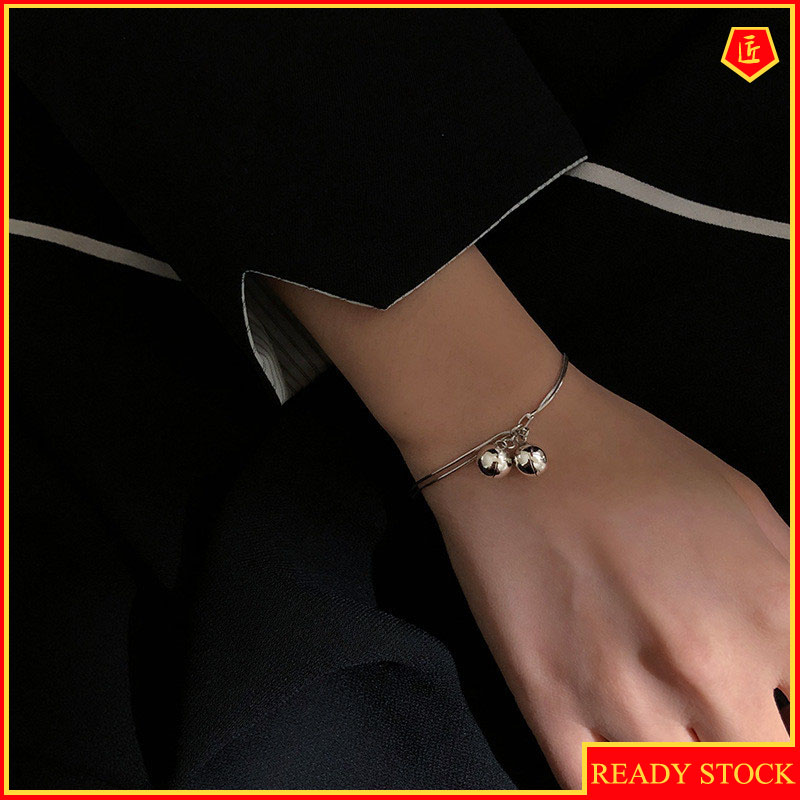 [Ready Stock]Fashion Plated S925 Sterling Silver Double-Layer Bell Bracelet