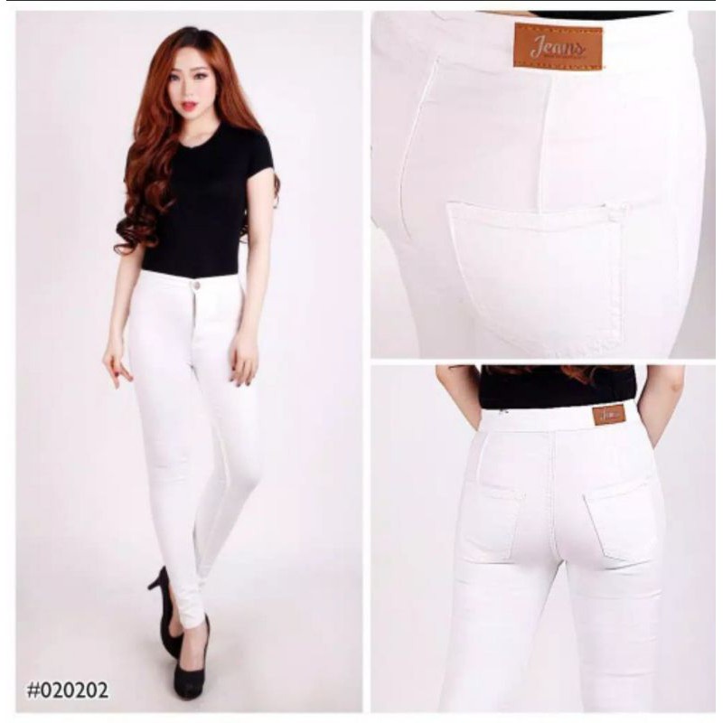 model celana panjang wanita kekinian- CELANA JEANS PUTIH HIGHWAIST SKINNY WANITA