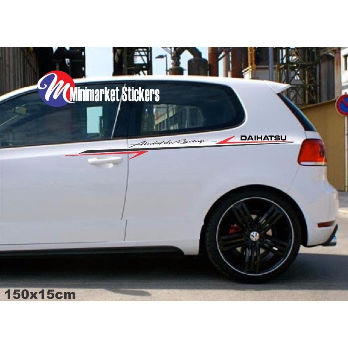 PS✨ sticker list stripe mobil daihatsu sigra xenia terios all custom text - hitam-merah
