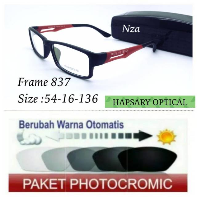 Frame Kacamata Pria Sporty 837 + Lensa Photocromic ( Lensa Otomatis Berubah Warna ) Kacamata Minus