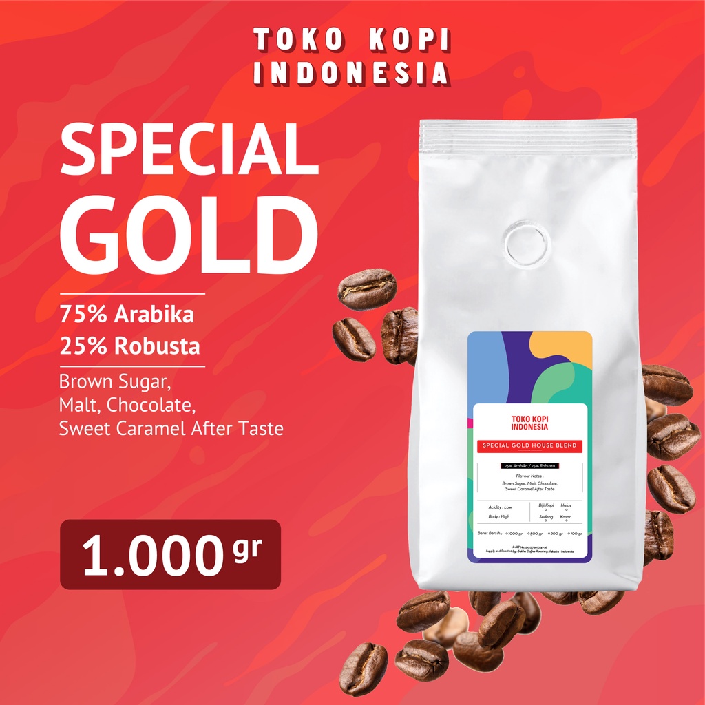 

Kopi Espresso Blend Special Gold Coffee Roast Beans 1Kg Biji Bubuk