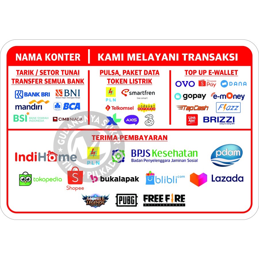 

STIKER VINYL PEMBAYARAN ONLINE KOMPLIT uk. 95x65CM