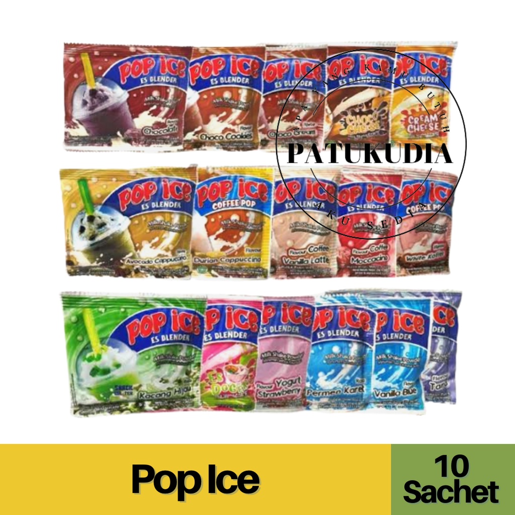 

Pop Ice (Es) Blender Minuman Bubuk Instan Renceng isi 10 | Pop Es Renteng Semua Rasa Murah Pop Es Coklat Strawberry Vanilla Blue Taro Coklat Biskuit